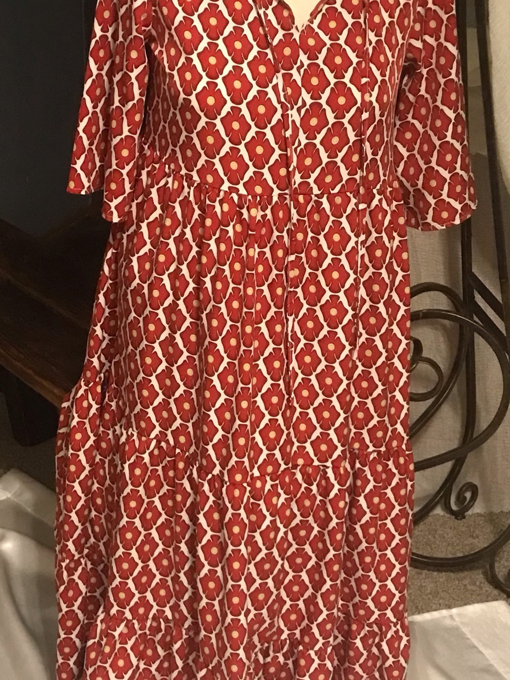 Red Floral Print Button-Front Maxi Dress